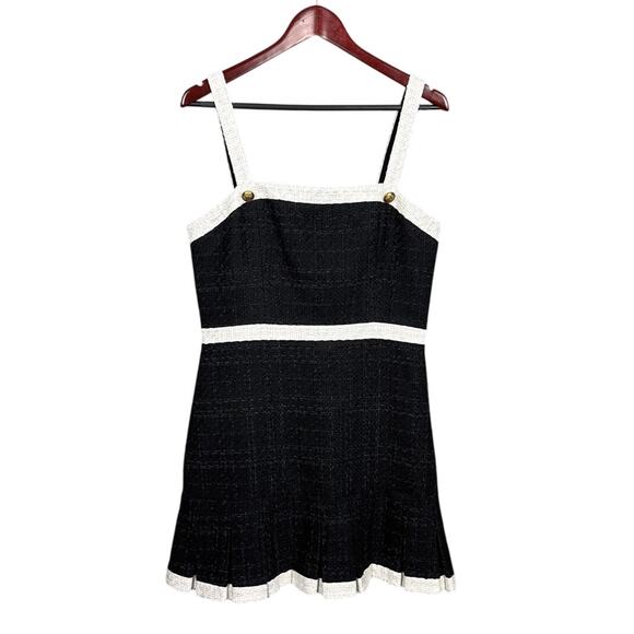 Alice + Olivia Tweed Mini Dress Black Ivory Strappy Sleeveless Designer 12 NWT - Picture 3 of 13